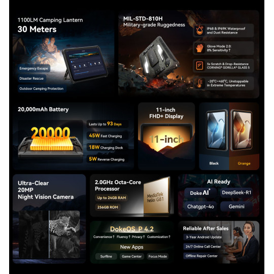 Oscal tablet resistente Spider 10 4G 11’’ Dual Nano SIM 8+16GB/256GB